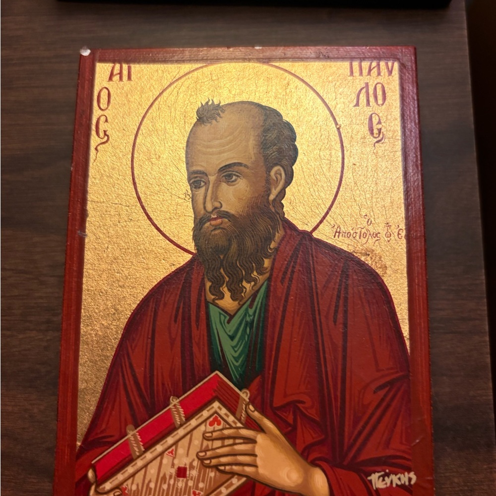 Religious Icon Painting in Red and Gold